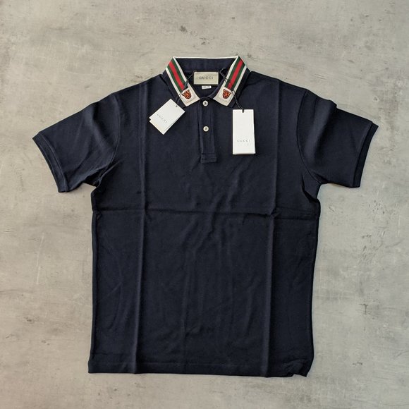 Gucci Shirts Gucci Cat Collar Navy Cotton Polo Shirt Poshmark